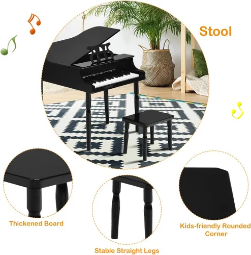 Miniatura 5 de Costzon Piano Clásico para Niños, Piano de Juguete de Madera con 30 Teclas, con Soporte para Partituras y Banco, Mini Juguete Musical para Niños