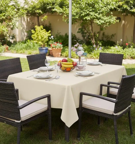 Miniatura 2 de Fitable Cubierta de Mesa Ovalada Oblonga para Exteriores e Interiores - Mantel Lavable Impermeable Sin Arrugas con Cremallera y Orificio para Beige