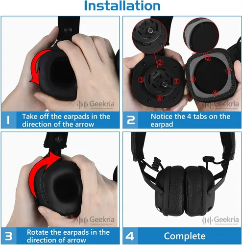 Miniatura 5 de Geekria Almohadillas de repuesto para auriculares Marshall Major III con cable, almohadillas para auriculares MID ANC, piezas de reparación (negro)