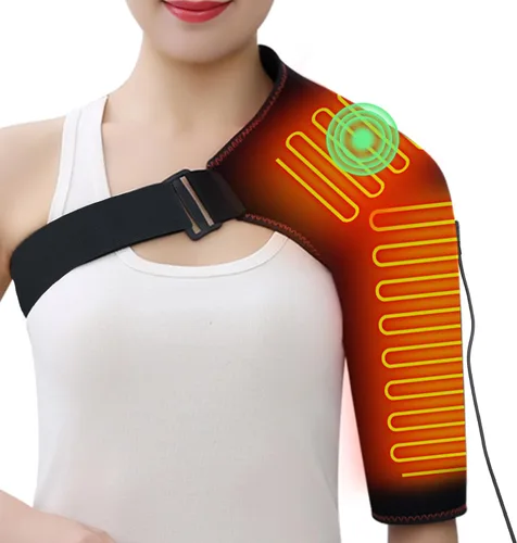 Soporte de hombro calentado con masajeador, almohadilla térmica eléctrica portátil para dolor de hombros y masaje muscular superior del brazo,