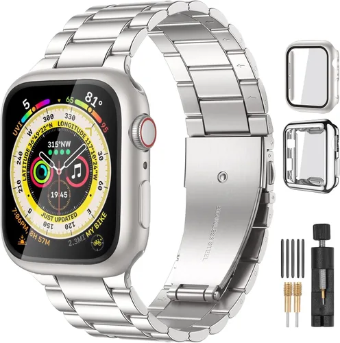 Miniatura 24 de Lerobo Compatible con Apple Watch Band de 1.732 in 1.654 in 1.575 in 1.496 in 1.614 in 1.772 in 150.9 ft 1.929 in, correa de metal de acero