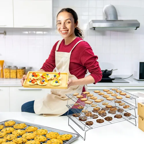 Miniatura 7 de Hunnycook Estantes de Enfriamiento - 10 x 16 Pulgadas 3PCS Estantes Altos Apilables para Hornear, Estante de Alambre de Acero Inoxidable