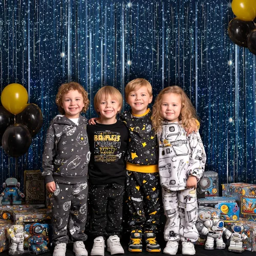 Miniatura 5 de OQOQ Telón de fondo de cortina de aluminio de galaxia (2 paquetes), 3.3 x 6.6 pies, telón de fondo de noche estrellada para decoración de fiesta