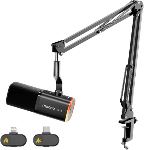 Miniatura 10 de MAONO PD100W Micrófono dinámico inalámbrico para PC, micrófono USB para juegos para transmisión y podcast, cancelación de ruido, RGB, micrófono