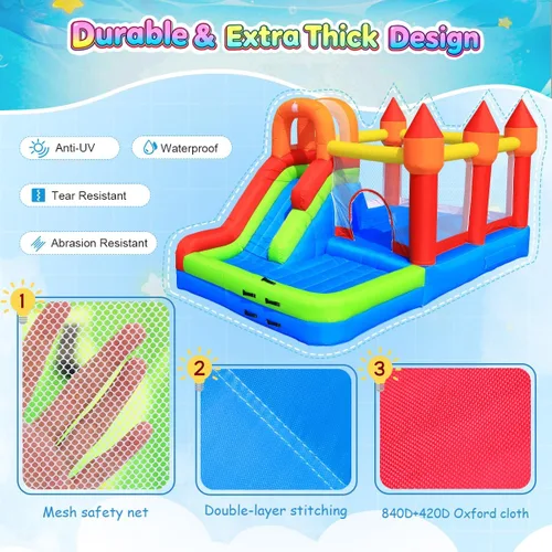 Miniatura 3 de Casa de rebote para niños con tobogán, casa inflable fácil de desinflar para niños pequeños, castillo de salto inflable al aire libre con soplador