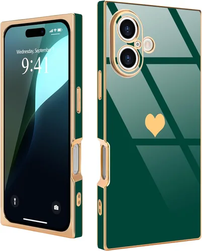 Miniatura 30 de Compatible con iPhone 12 Funda Rectangular Bonita Chapado Dorado Lujo Corazón de Amor Funda de Teléfono para Mujeres Niñas A Prueba de Golpes