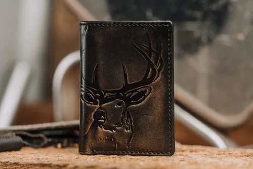 Miniatura 4 de House of Jack Co. Billetera triple Trifold de cuero para hombre Piel de vaca de grano completo con acabado pulido a mano Cartera