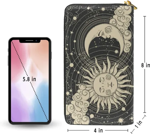 Miniatura 4 de Cartera larga para mujer, monedero con cremallera, cartera de cuero, Astrología Tarot Goth, Gótico