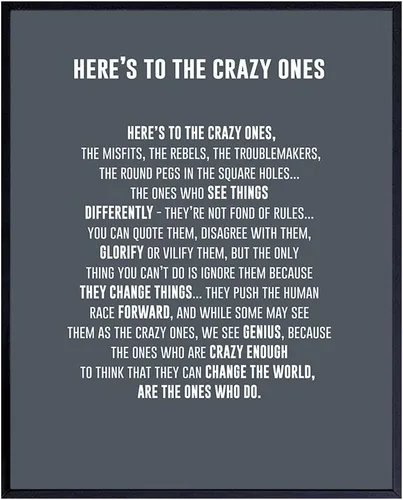 Miniatura 9 de GRANDE 11 x 14 – Here's to the Crazy Ones– Póster motivacional de arte de pared – Citas inspiradoras – Refranes inspiradores para decoración