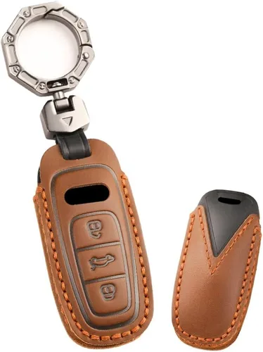 Miniatura 8 de ontto Funda de cuero para llavero de automóvil compatible con Audi A3 A6 A7 A8 E-Tron Q7 SQ7 Q8 SQ8 2020 en adelante llave inteligente negra, Negro