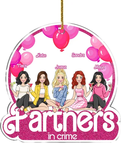 Miniatura 9 de Gossby Adorno de Navidad acrílico personalizado para parejas en el crimen, Navidad personalizada para 3 mujeres con diseño, nombre, recuerdo de 36
