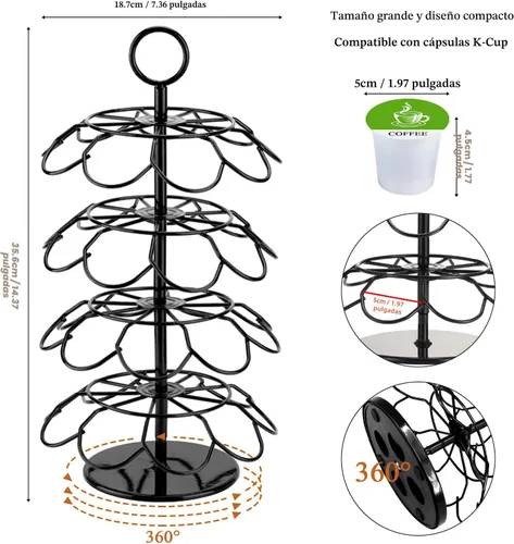 Miniatura 4 de KIMIUP Organizador de cápsulas de café, compatible con K-Cups (36 cápsulas), organizador de cápsulas de café desmontable para encimera de cocina