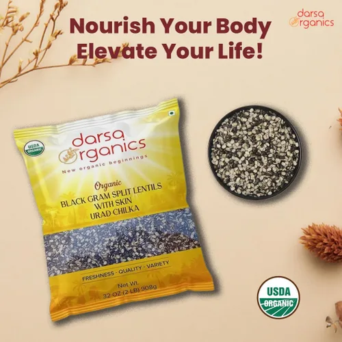 Miniatura 7 de Darsa Organics Split Urad Dal (Chilka) 2 libras - Lentejas orgánicas negras con piel - Lentejas ricas en proteínas sin OMG con certificación USDA