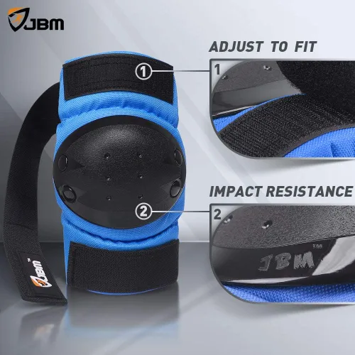 Miniatura 3 de JBM Rodilleras para adultos y niños, coderas y muñequeras para patinaje en línea, patinaje sobre ruedas, monopatín, scootering Azul