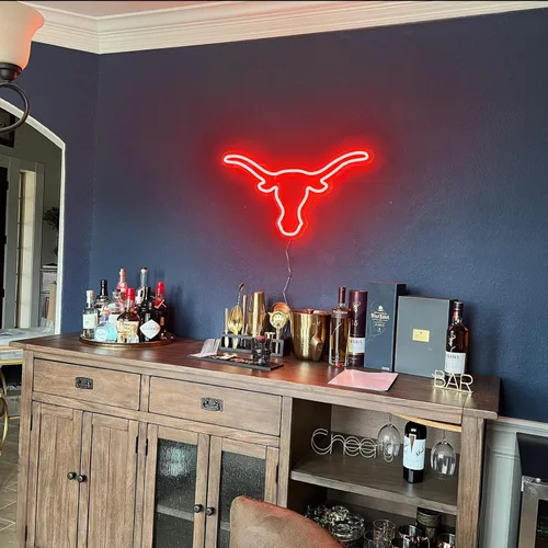 Miniatura 2 de Texas Bull - Letrero de neón para pared, atenuador remoto rojo del oeste de Texas Bull Skull LED de neón, lámpara de vaca toro alimentada por USB