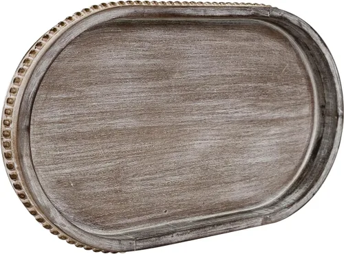 Miniatura 22 de MAONAME Bandeja de Madera para Servir, Bandeja de Madera Estilo Granja con Cuentas, Bandeja Octogonal para Servir Blanca Lavada, Bandeja de Mesa