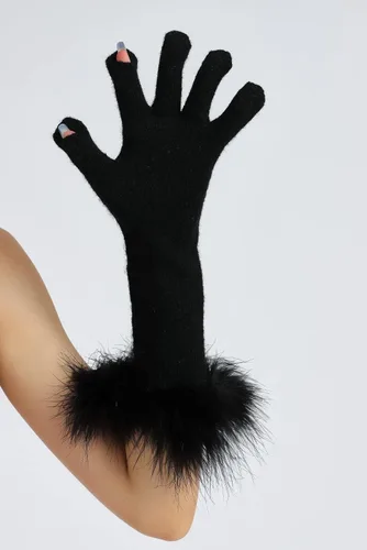 Miniatura 30 de Sahabowi Guantes de cuero para clima frío Manopla de lana cálida de invierno para mujeres