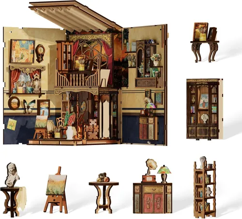 Miniatura 9 de Kit de Rincón de Libros para Adultos - Casa en Miniatura DIY con Luces LED - Kit de Manualidades de Rincón de Libros para Adultos con Rompecabezas