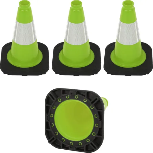 Miniatura 33 de Conos de Tráfico de PVC Naranja/Verde Fluorescente, Cono de Estacionamiento con Base Negra Pesada Estructuralmente Estable Resistente a