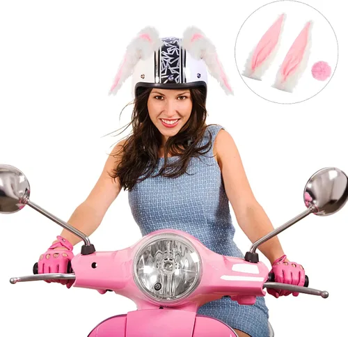 Miniatura 5 de FAVOMOTO 1 Set Helmet Rabbit Ears and Tail Decors Motorbike Helmet Decorative Accessories