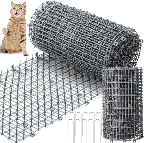Sanwuta Tapete disuasorio para gatos de 26.3 pies, 2 piezas, tapete disuasorio para gatos al aire libre con púas, tiras de espinillas para Gris