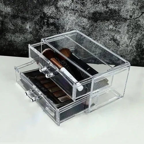 Miniatura 2 de Organizador de maquillaje de acrílico transparente con 2 cajones, caja de almacenamiento de maquillaje de escritorio y organizador de cosméticos