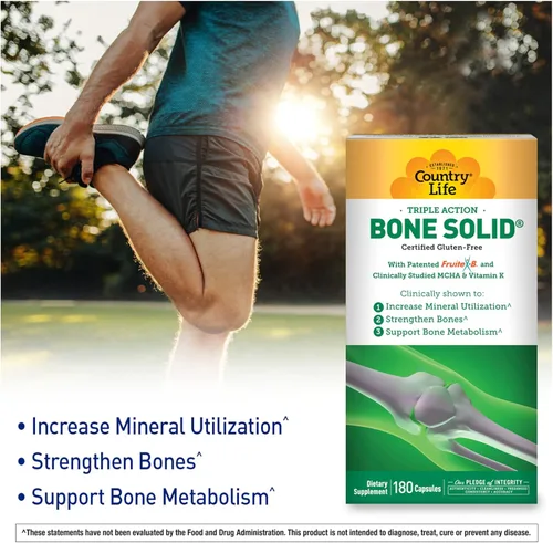 Miniatura 4 de Country Life Bone Solid - Suplemento de salud ósea con hidroxiapatita microcristalina (MCHA), calcio, magnesio, zinc, vitaminas K2 y D3 para mejorar