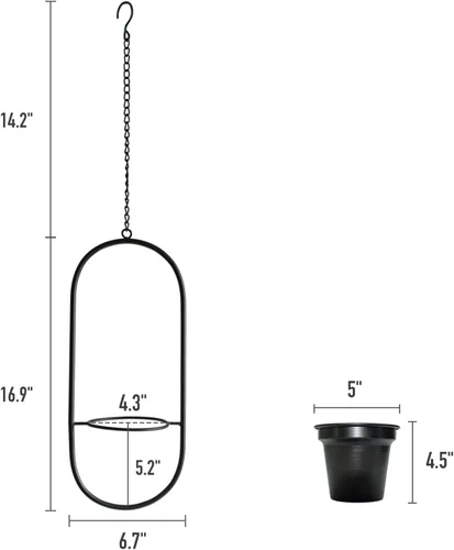 Miniatura 3 de Macetas colgantes modernas para plantas de interior, colgador de plantas de metal con macetas de 5 pulgadas, juego de 2 soportes negros ovalados