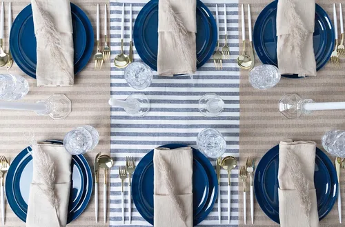 Miniatura 2 de [30 unidades de 8.6 pulgadas] Platos de fiesta de plástico azul oscuro Colección Edge Collection Premium pesado elegante vajilla desechable