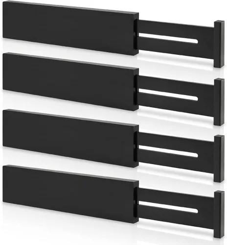 Paquete de 4 separadores de cajones de cocina de bambú de 2.6 pulgadas de alto, ajustables de 12 a 17 pulgadas, separadores de cajones expandibles