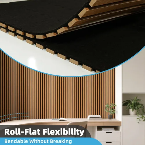 Miniatura 6 de Panel de pared de listones acústicos de madera Art3d con diseño roll-flat - Paneles absorbentes de sonido de 95.3 x 23.8 pulgadas para columnas