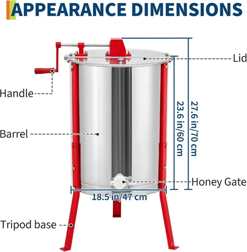 Miniatura 7 de 4 Frame Manual Honey Extractor, Stainless Steel Beekeeping Equipment with Adjustable Legs & Clear View Lid, Food Grade Honey Spinner for Beekeepers