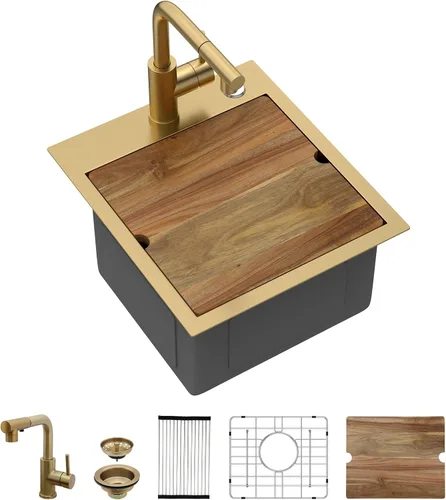 Miniatura 32 de Fregadero de cocina de 25 pulgadas, fregadero de un solo cuenco, color negro mate, calibre 18, 25 x 22 pulgadas, acero inoxidable, montaje superior