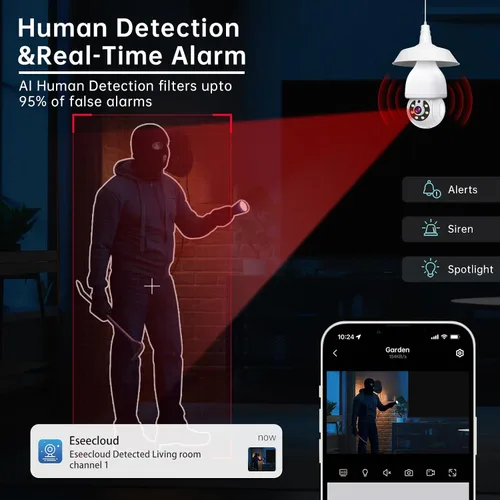 Miniatura 6 de Cámara de seguridad con bombilla de luz 2K 5G y 2.4G WiFi, cámaras de seguridad inalámbricas para exteriores e interiores, cámaras de bombilla