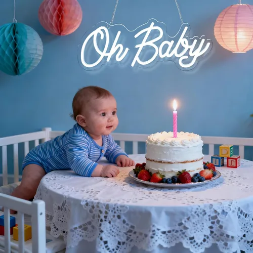 Miniatura 2 de Letrero de neón de 16.5 x 6.7 pulgadas para decoración de pared de telón de fondo, alimentado por USB, con luz LED Oh Baby para telón de fondo