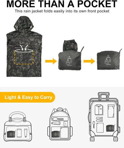 Miniatura 50 de Outdoor Ventures Chaqueta de lluvia para hombre, impermeable, ligera, plegable, para senderismo, golf, correr