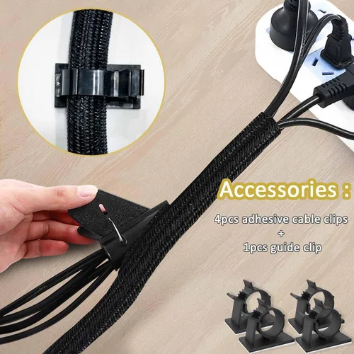 Miniatura 7 de Funda de gestión de cables de 13 1/8 pies a 1/2 pulgadas, trenzada, color negro, a prueba de mascotas, tubo de telar de alambre trenzado