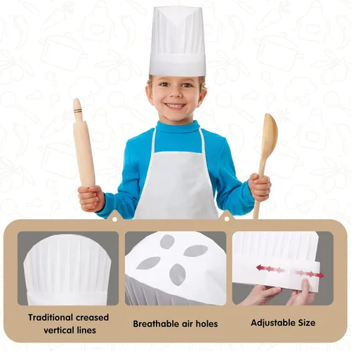 Miniatura 3 de 24 piezas de sombrero y delantal de chef para niños de 5 a 12 años, delantal para niños y niñas, cocina, hornear, pintura