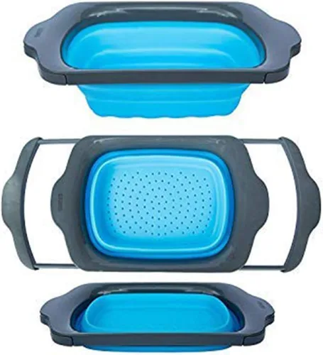 Comfify Colador de cocina grande XL – Colador plegable de silicona sobre el fregadero con asas extensibles – Uso con pasta, frutas, bayas y verduras