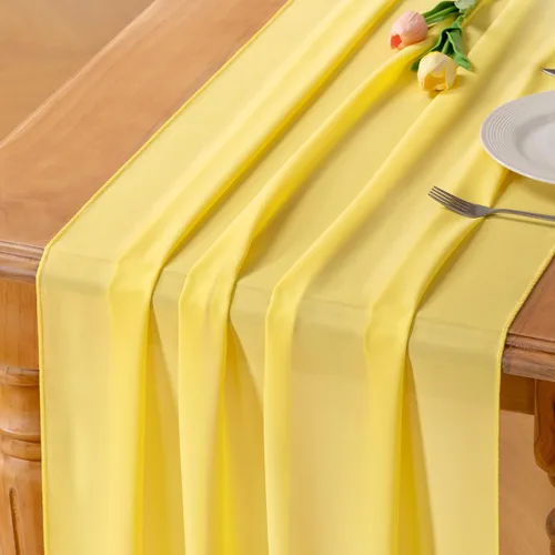 Miniatura 13 de Socomi Camino de mesa de gasa beige para verano, bohemio, rústico, de 10 pies, 29 x 120 pulgadas, decoración de camino de mesa de boda, decoración
