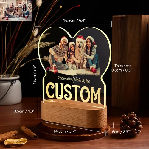 Miniatura 3 de Marco de fotos de corazón personalizado, luz nocturna, lámpara de cristal, texto de imagen personalizada, luz cálida, regalo personalizado