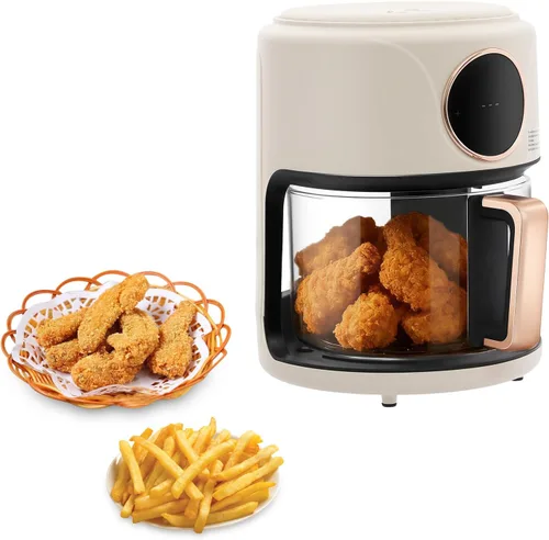 Miniatura 8 de Freidora de aire de vidrio de 1200 W, freidora de aire cilíndrica de 3.81 cuartos de galón con cesta visible de 360°, temperatura ajustable de 176 ℉
