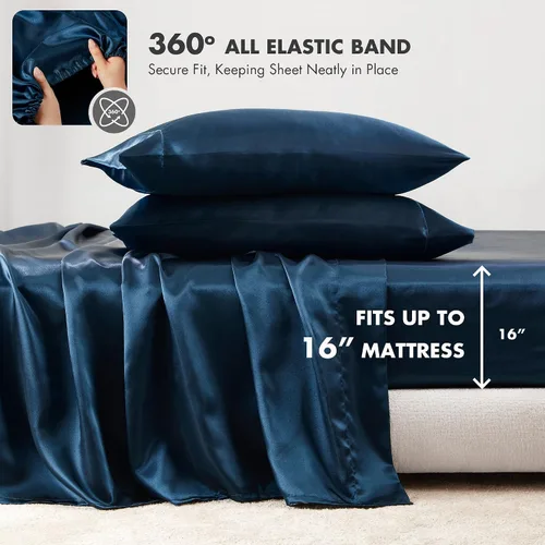 Miniatura 92 de Madison Park Essentials - Juego de sábanas de satén de lujo y sedoso con brillo natural, bolsillo elástico de 14 pulgadas para colchones de hasta 16