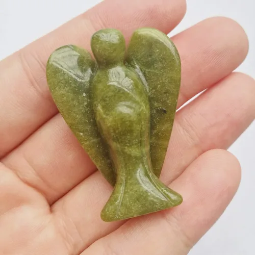 Estatua de ángel guardián de oración de cristal curativo de jade verde natural, 1.5 pulgadas, tallado en bolsillo, figuras de piedra de palma