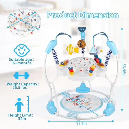 Miniatura 5 de Centro de Actividad para Bebés, Saltarines y Rebotadores Infantiles con Música, Luces, Juguetes para Bebés, Asiento Giratório de 360°, 3 Alturas