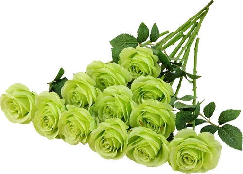 Miniatura 26 de 12 piezas Rosas Flores Artificiales Rosas Falsas Azul Bebé Rosas de Seda Flores de Seda Blancas Rosas con Tallos Largos para Bodas Hogar Fiestas