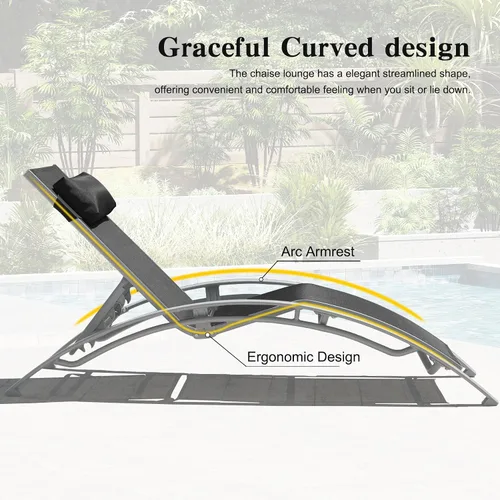 Miniatura 2 de Domi - Juego de 2 sillas de piscina, tumbona para exteriores con mesa auxiliar, silla reclinable ajustable de aluminio para terraza, piscina, playa