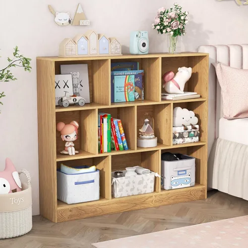 Miniatura 2 de HONEY JOY Organizador de almacenamiento de juguetes para niños, gabinete de almacenamiento de piso de madera de 10 secciones, baúl de juguetes
