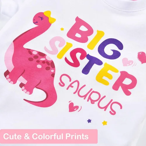 Miniatura 2 de WAWSAM Camiseta promocionada de dinosaurio con anuncio de hermana grande para niñas pequeñas