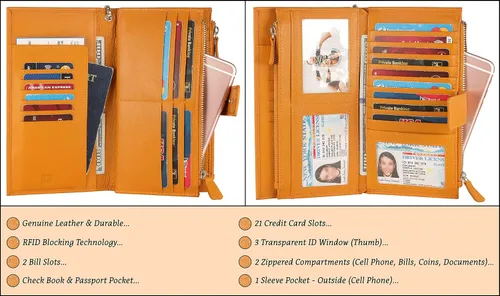 Miniatura 2 de Mou Meraki - Cartera organizadora de piel auténtica con bloqueo de Rfid para mujer